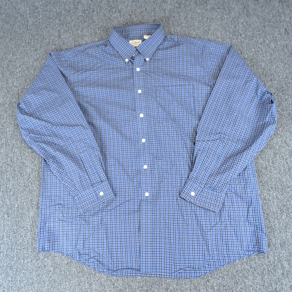 LL Bean Mens Shirt XL Regular 100% Cotton Blue Plaid Button Down Long Sleeve Top